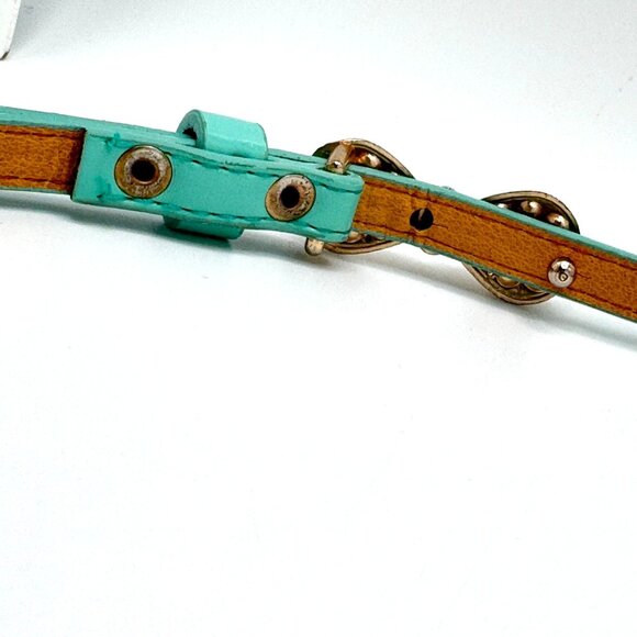 Mint Green Faux Leather Belt Pearl-Embellished Gold Bow Buckle Adjustable 29-33" - Picture 8 of 8
